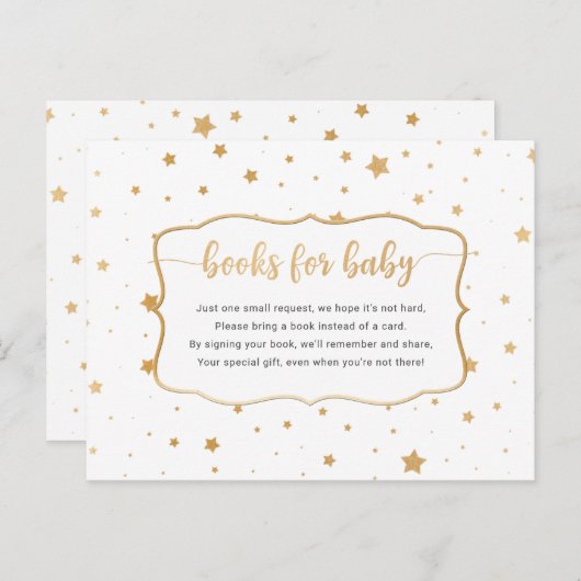 ホワイト金ゴールドスター紙吹雪ブックリクエストカード インビテーションポストカード (正面/裏面)