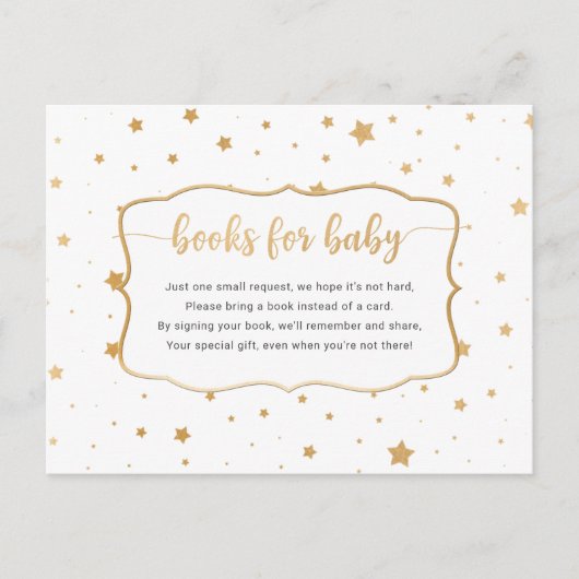ホワイト金ゴールドスター紙吹雪ブックリクエストカード インビテーションポストカード (正面)