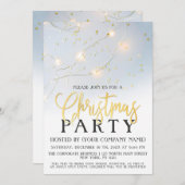 ホワイト金ゴールドスター紙吹雪ライトコーポレートクリスマス 招待状 (正面/裏面)