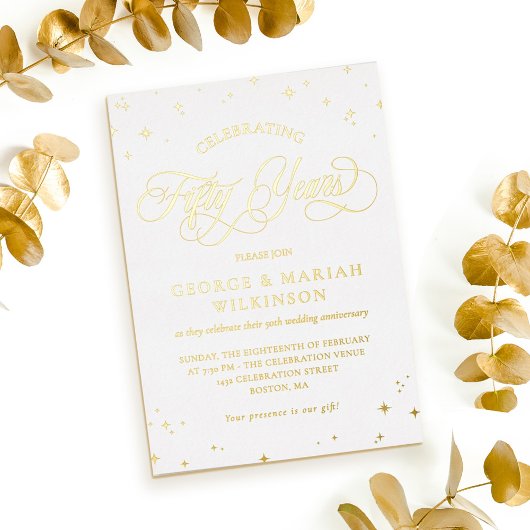 ホワイト金ゴールドスター結婚ズ50周年 箔招待状