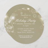 ホワイト金ゴールドスノーフレークホリデーウィンターパーティー 招待状 (正面/裏面)