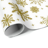 ホワイト金ゴールドスノーフレークホリデープリント ラッピングペーパー (ロールコーナー)