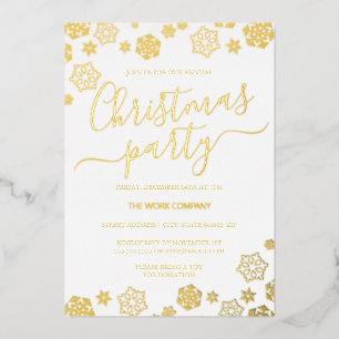 ホワイト金ゴールドスノーフレーク企業のクリスマスパーティー 箔招待状