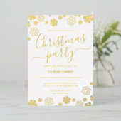 ホワイト金ゴールドスノーフレーク企業のクリスマスパーティー 箔招待状 (立ち正面)