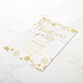 ホワイト金ゴールドスノーフレーク企業のクリスマスパーティー 箔招待状 (回転した状態)