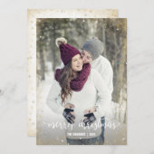 ホワイト金ゴールドスノーフレーク写真メリークリスマスカード シーズンカード (正面/裏面)