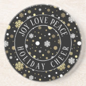 ホワイト金ゴールドスノーフレーク水玉模様オンブラック コースター (正面)