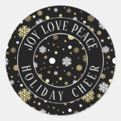 ホワイト金ゴールドスノーフレーク水玉模様オンブラック ラウンドシール (正面)