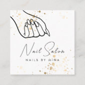 ホワイト金ゴールドスペックスハンドネイルサロン スクエア名刺 (正面)