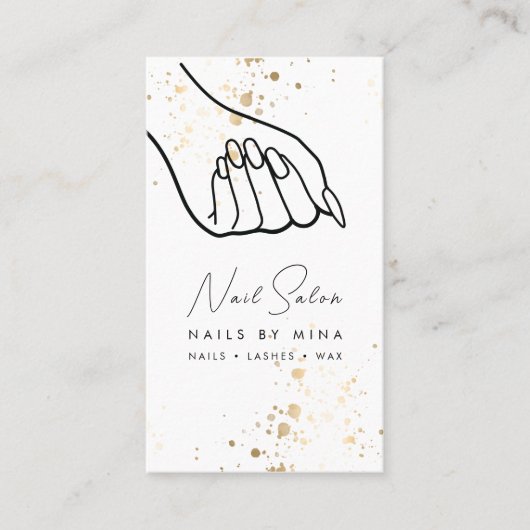 ホワイト金ゴールドスペックスハンドネイルサロン 名刺 (正面)