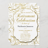 ホワイト金ゴールドスワールリタイアメント招待状 エレガント 招待状 (正面/裏面)