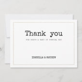 ホワイト金ゴールドタイプライターフォント素朴スタイルありがとう 招待状 (正面)