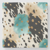 ホワイト金ゴールドターコイズブラックコウィド名 ストーンコースター (正面)