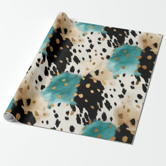 ホワイト金ゴールドターコイズブラックコウィド名 ラッピングペーパー (アンロールド)