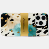 ホワイト金ゴールドターコイズブラックコウィド名 Case-Mate iPhoneケース (裏面 (横))