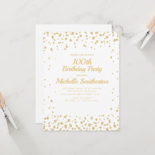 ホワイト金ゴールドダイヤモンドグリッター女子100誕生日 カード (正面/裏面インサイチュ)