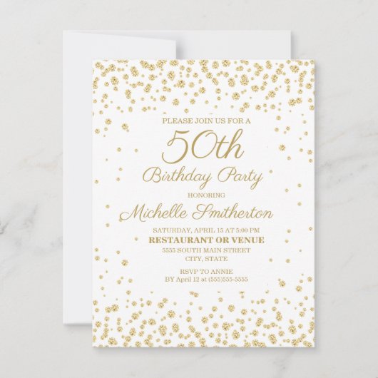 ホワイト金ゴールドダイヤモンドグリッター女子50誕生日 カード (正面)