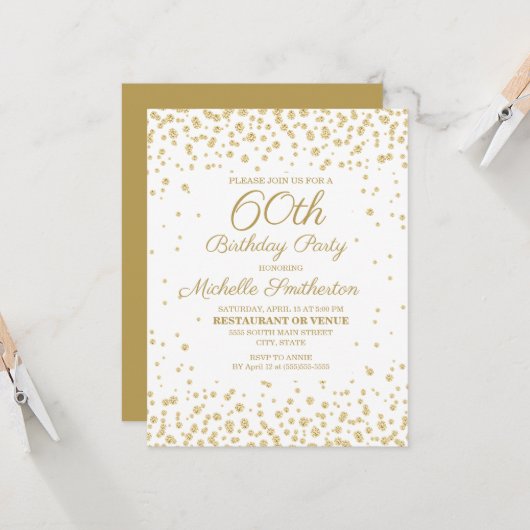 ホワイト金ゴールドダイヤモンドグリッター女子60誕生日 カード (正面/裏面インサイチュ)