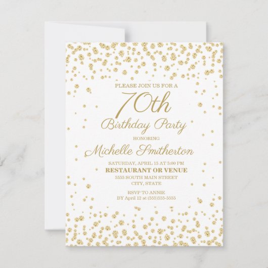 ホワイト金ゴールドダイヤモンドグリッター女子70誕生日 カード (正面)