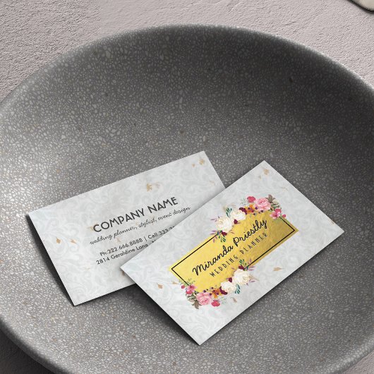 ホワイト金ゴールドダマスクハンドメイド紙ウェディングプランナー 名刺