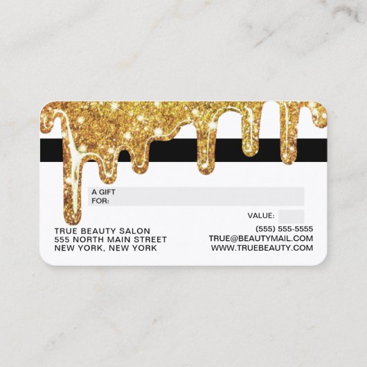 ホワイト金ゴールドチョンキーグリッター厚いドライプギフトクレジット 名刺 (裏面)