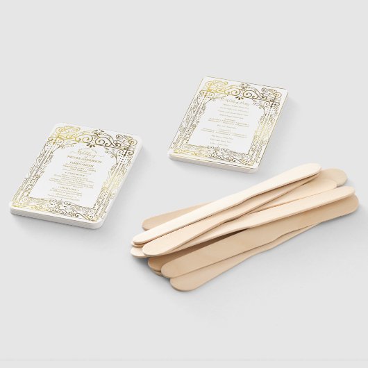 ホワイト金ゴールドデコシックグラム結婚式 プログラムハンドファン ハンドファン (組立なし)