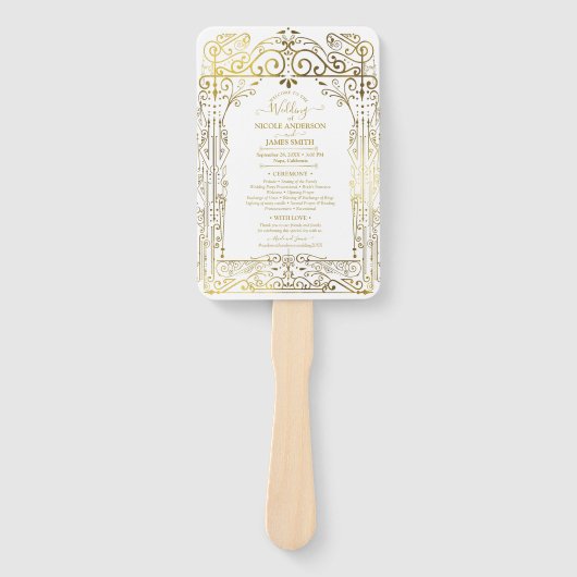 ホワイト金ゴールドデコシックグラム結婚式 プログラムハンドファン ハンドファン (正面)
