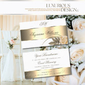 ホワイト金ゴールドデコールかわいいバラフラワーとイニシャル 名刺