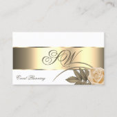 ホワイト金ゴールドデコールかわいいバラフラワーウィズモノグラム 名刺 (正面)