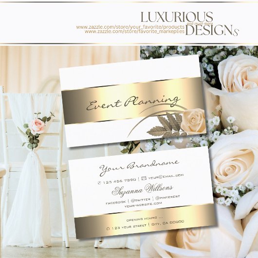 ホワイト金ゴールドデコールキュートバラフラワーモダンフローラ 名刺