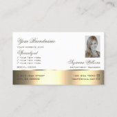 ホワイト金ゴールドデコールバラ花ロゴと写真 名刺 (裏面)