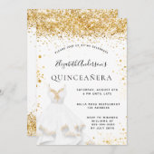 ホワイト金ゴールドドレスグリッターキンセアニェラ 招待状 (正面/裏面)