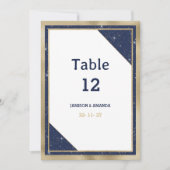 ホワイト金ゴールドネイビーブルーグリッターグラムテーブル番号 招待状 (正面)