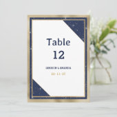 ホワイト金ゴールドネイビーブルーグリッターグラムテーブル番号 招待状 (スタンド正面)