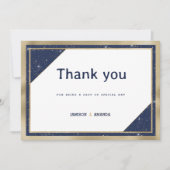 ホワイト金ゴールドネイビーブルーグリッタージオメトリックサンキュー 招待状 (正面)