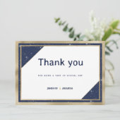 ホワイト金ゴールドネイビーブルーグリッタージオメトリックサンキュー 招待状 (スタンド正面)