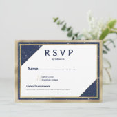 ホワイト金ゴールドネイビーブルーグリッター幾何学的RSVP 招待状 (スタンド正面)