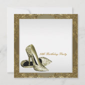 ホワイト金ゴールドハイヒール女性50誕生日 招待状 (裏面)