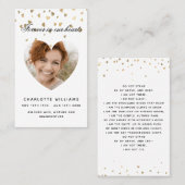 ホワイト金ゴールドハート写真葬式祈りの言葉カード 名刺 (正面/裏面)