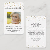 ホワイト金ゴールドハート写真葬式祈りの言葉カード 名刺 (正面/裏面)