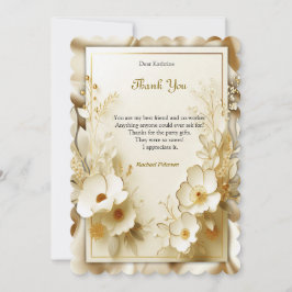 ホワイト金ゴールドバラシャンパンシルク&蝶 サンキューカード