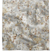 ホワイト金ゴールドバラシャンパンシルク&蝶 シャワーカーテン (正面)