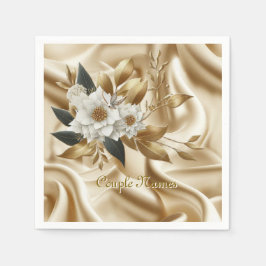 ホワイト金ゴールドバラシャンパンシルク&蝶 スタンダードカクテルナプキン