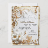 ホワイト金ゴールドバラシャンパンシルク&蝶 招待状 (正面)