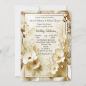 ホワイト金ゴールドバラシャンパンシルク&蝶 招待状 (正面)