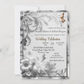 ホワイト金ゴールドバラシャンパンシルク&蝶 招待状 (正面)