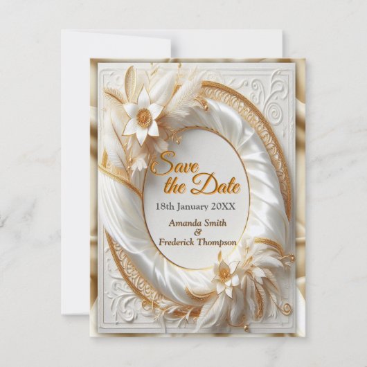 ホワイト金ゴールドバラシャンパンシルク&蝶 案内状 (正面)