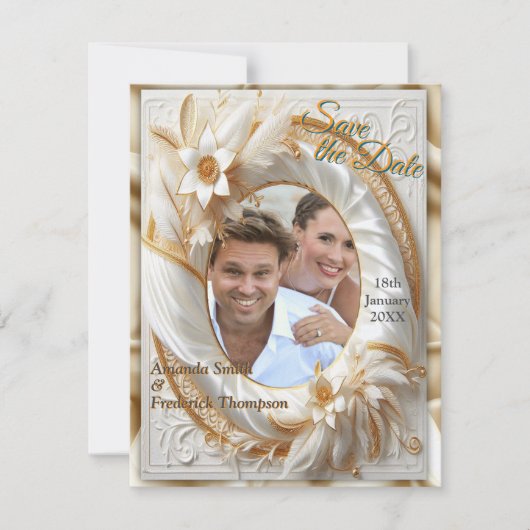 ホワイト金ゴールドバラシャンパンシルク&蝶 案内状 (正面)