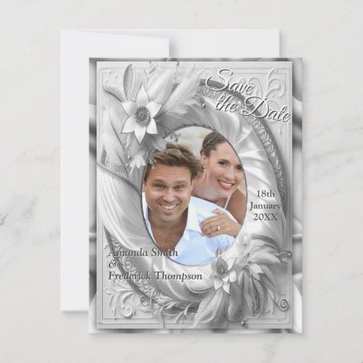 ホワイト金ゴールドバラシャンパンシルク&蝶 案内状 (正面)