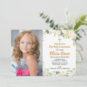 ホワイト金ゴールドバラフローラ第1回聖餐用写真 招待状 (スタンド正面)